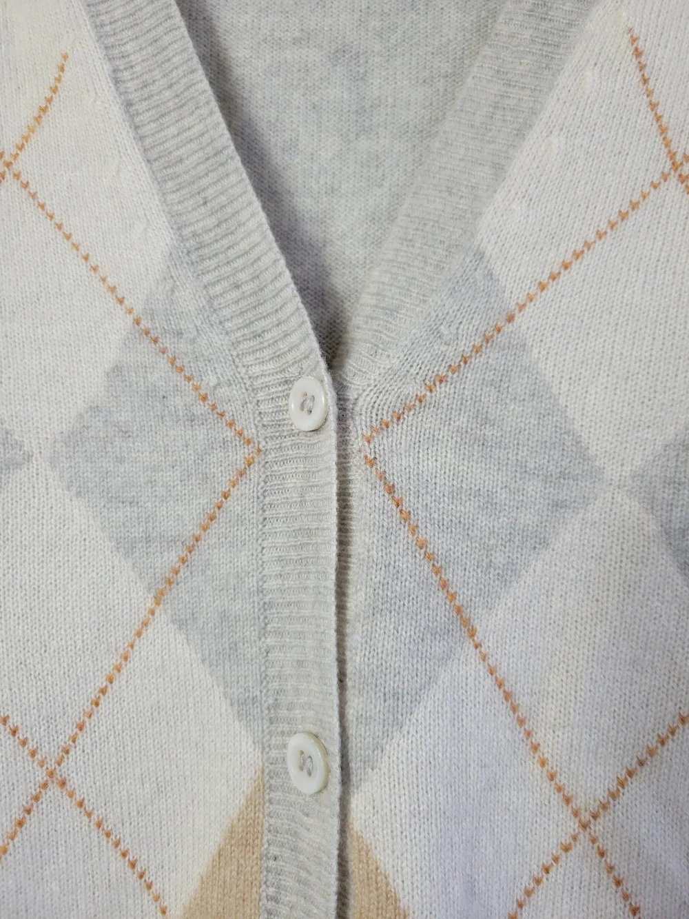 J. Crew Beige and Cream Argyle V-Neck Cardigan